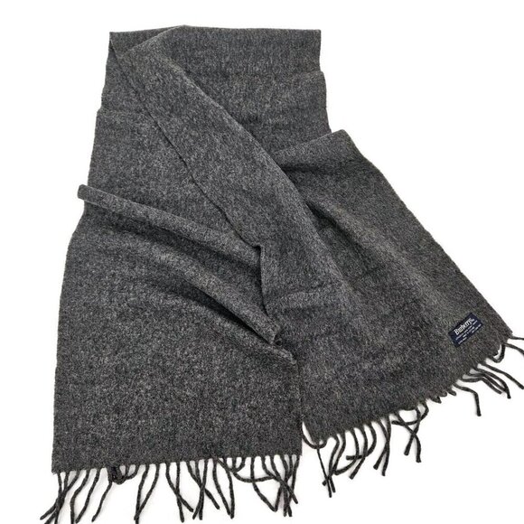 Vintage Burberrys Solid Charcoal Grey Wool Scarf Fringe 56x12 Scotland - Picture 1 of 3